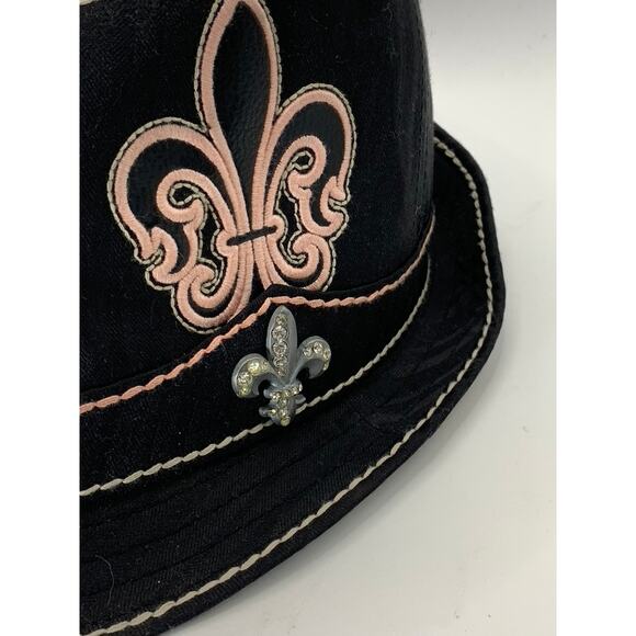 ROCK THE OC LIFESTYLE Women\'s Black Rhinestone Hardware Patch Fedora Hat SZ L/XL main image 8